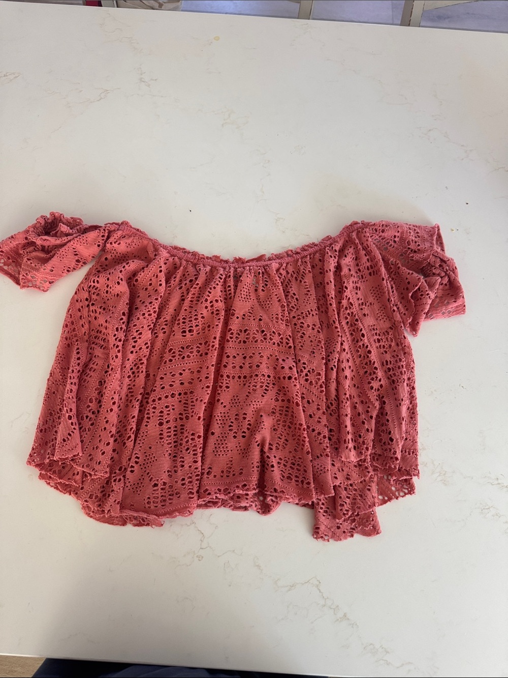 Off-Shoulder Eyelet Top in Dusty Rose